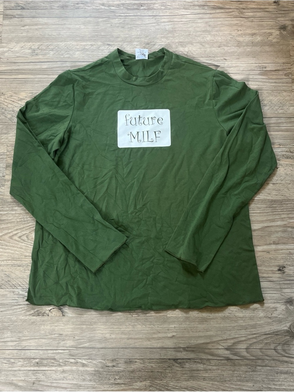 CryBaby Maternity "Future MILF" Olive Green Long Sleeve Top - Size M